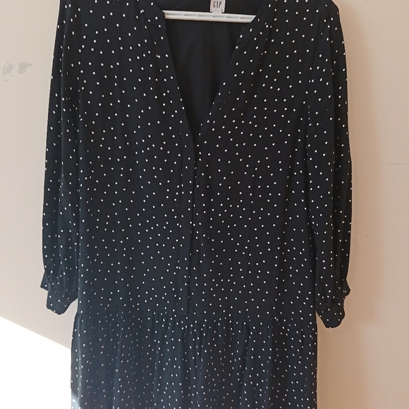 Gap black white polka dot peplum drop waist dress long sleeve - Picture 4 of 10